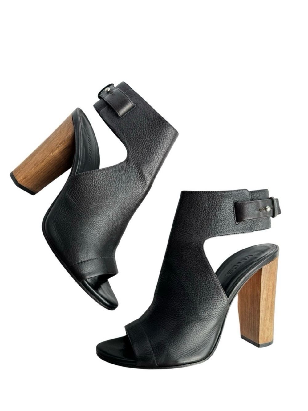 Vince Addie BLK Leather Open Toe High Heel Sandals SZ 10 Cutout Office Casual